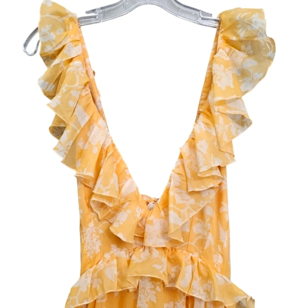 Nwot Abercrombie & Fitch Orange/White Floral Ruffle Bodice Tie Back Maxidress